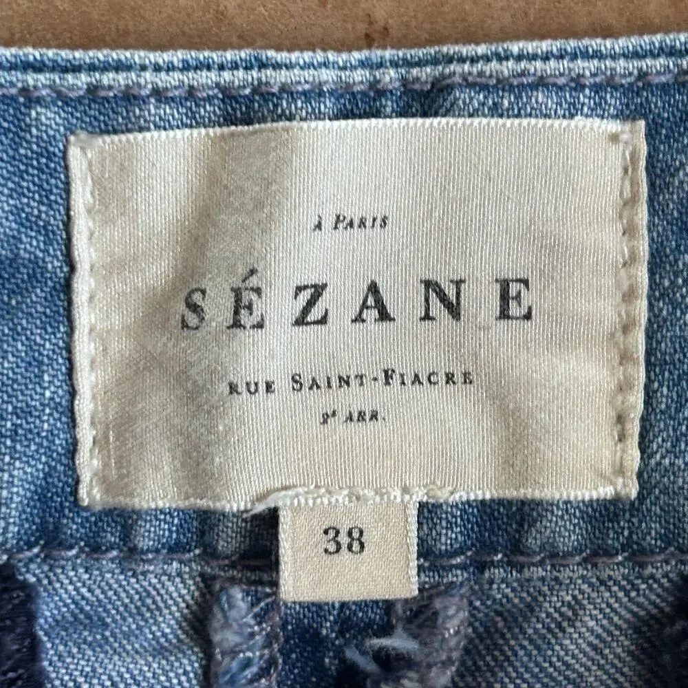 Sezane Martin Cut Jeans High Rise Wide Leg Cotton French Girl Soft Blue 38 US 6